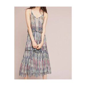 Meadow Rue By Anthropologie Tiered Maxi Dress Multicolor Silver Thread Size 10